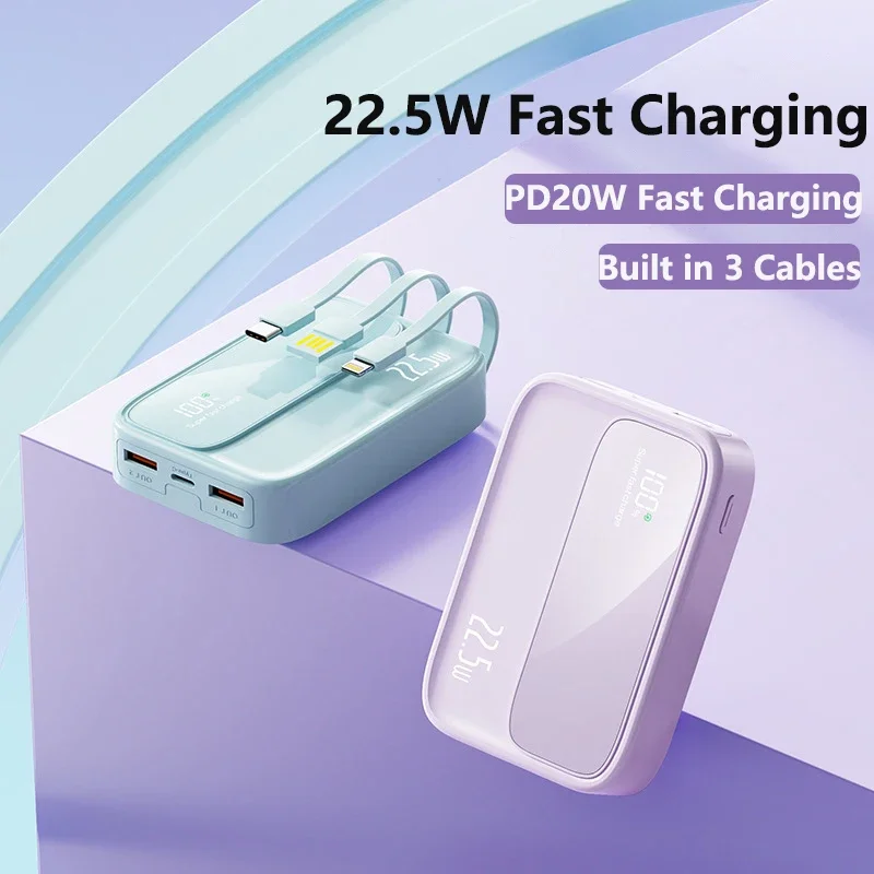 

Mini Power Bank 20000mAh Built in Cable PD 20W 22.5W Fast Charging Powerbank for iPhone 15 X Samsung S23 Huawei Xiaomi Poverbank