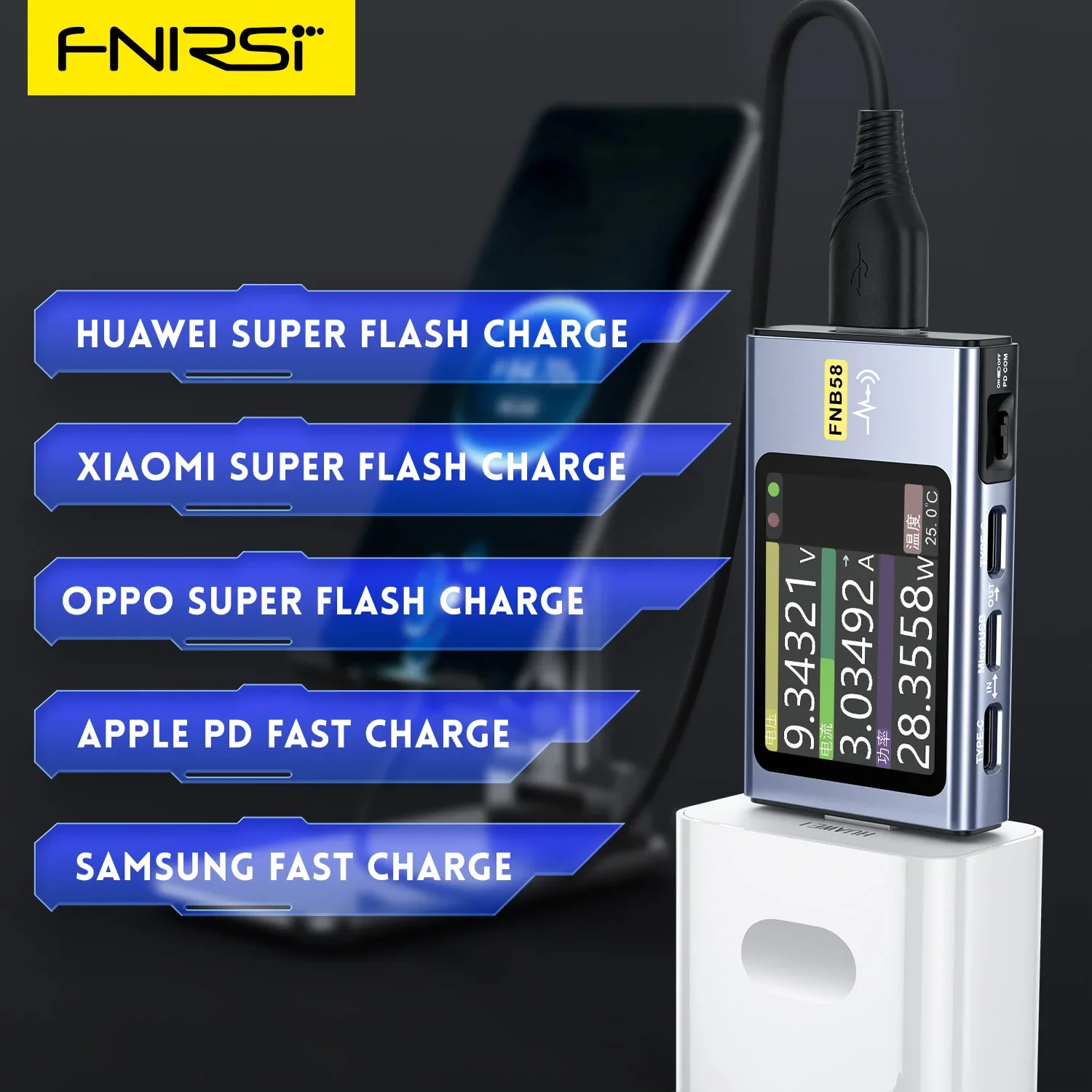 

FNIRSI-FNB58 USB Battery Tester TYPE-C Voltmeter Ammeter Fast Charge Detection Trigger Capacity Measurement Ripple Measurement