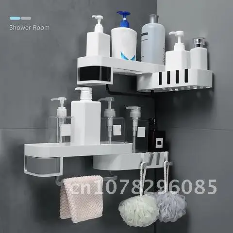 

Shampoo Holder Corner Bathroom Shelf Kitchen Storage Rack Wall Holder Mess Shower Organizer Space Saver Household Items