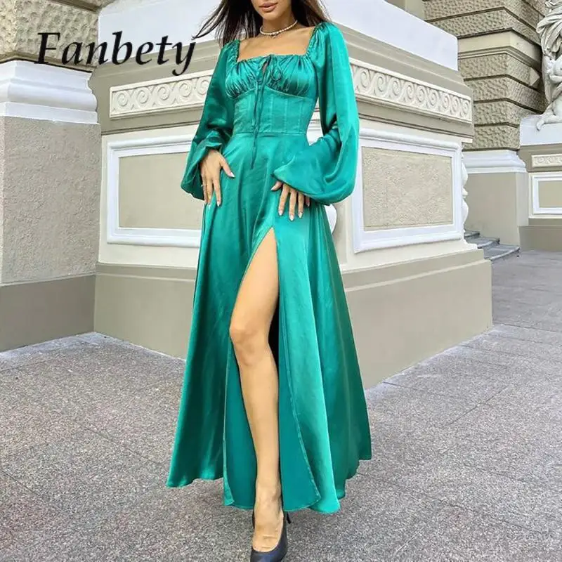 Sexy Long Sleeve Satin Slash Neck Women Maxi Dress Elegant Lace-Up Slim High Waist Long Dresses Fashion Lady Slit Dress Vestidos
Sexy Long Sleeve Satin Slash Neck Women Maxi Dress Elegant Lace-Up Slim High Waist Long Dresses Fashion Lady Slit Dress Vestidos