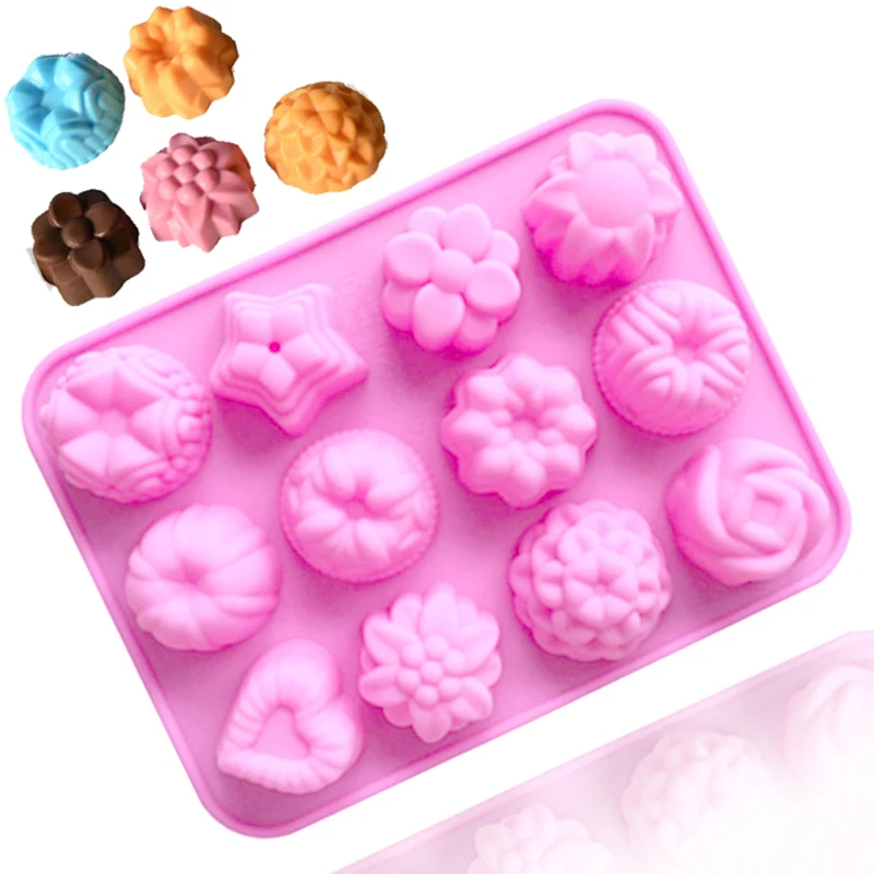 

12 Holes 3D Cartoon Flower Silicone Cake Mold Chocolate Jelly Pudding Fondant Dessert Bakeware Molds Decorating Bakeware Tools