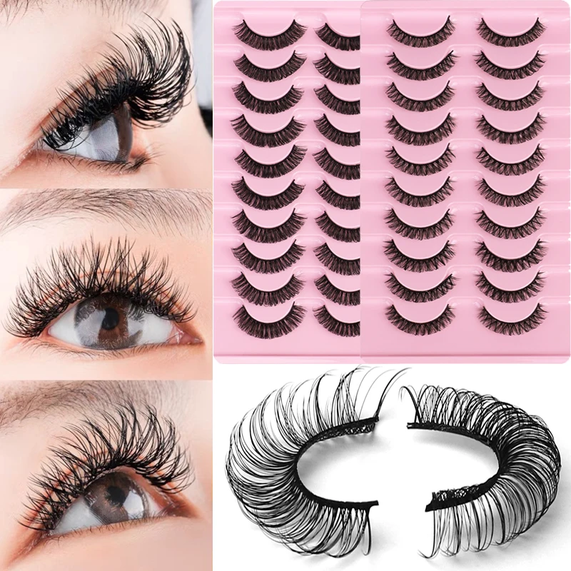 

10 Pairs Fake Lashes Bulk Faux Wispy Natural Thick Curling Mink Eyelash Makeup Fluffy False Eyelashes Extension Beauty Makeup