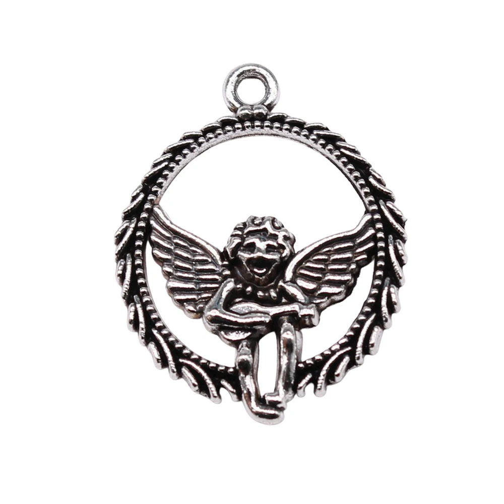 

10pcs/lot 25x20mm Angel Charms For Jewelry Making Antique Silver Color 0.98x0.79inch