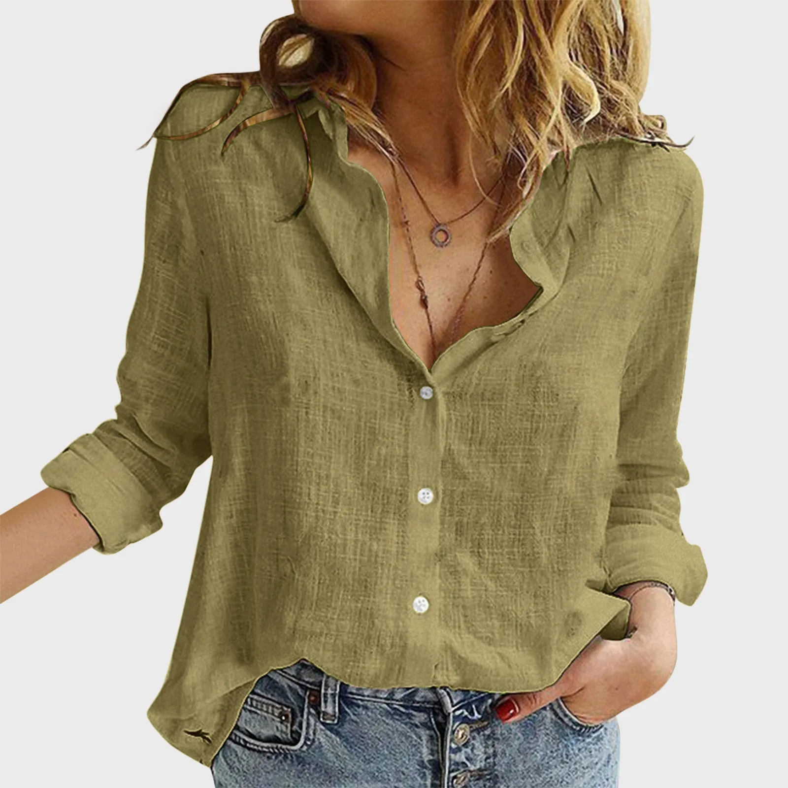 

Elegant Cotton Linen Shirts Women Casual Solid Color Button Lapel Blouses Shirts 2024 Spring Long Sleeve Loose Tops Tunic Blusas