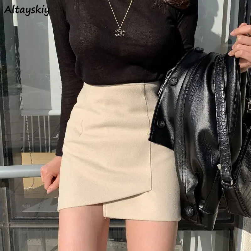 

Irregular Skirts Women Mini Slim Chic Sexy Fashion High Waist Pure Color Spring Korean Style Casual Simple Ins All-match Females