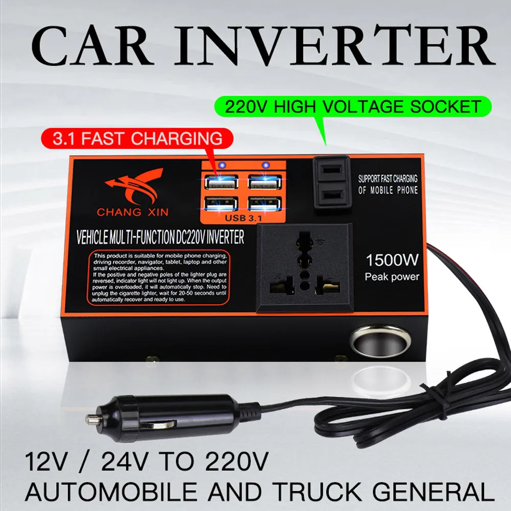 1500w Inverter Adapter Converter 12v/24V To DC 110V/220v Car Chargers Low Loss High Conversion Rate For Cars Trucks Car Inverter
1500w Inverter Adapter Converter 12v/24V To DC 110V/220v Car Chargers Low Loss High Conversion Rate For Cars Trucks Car Inverter