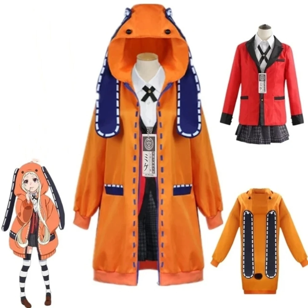 

Rune Yomozuki Runa Cosplay Costume Anime Kakegurui Compulsive Gambler Women Orange Hoodie Zip Jacket Coat Decoration Prop