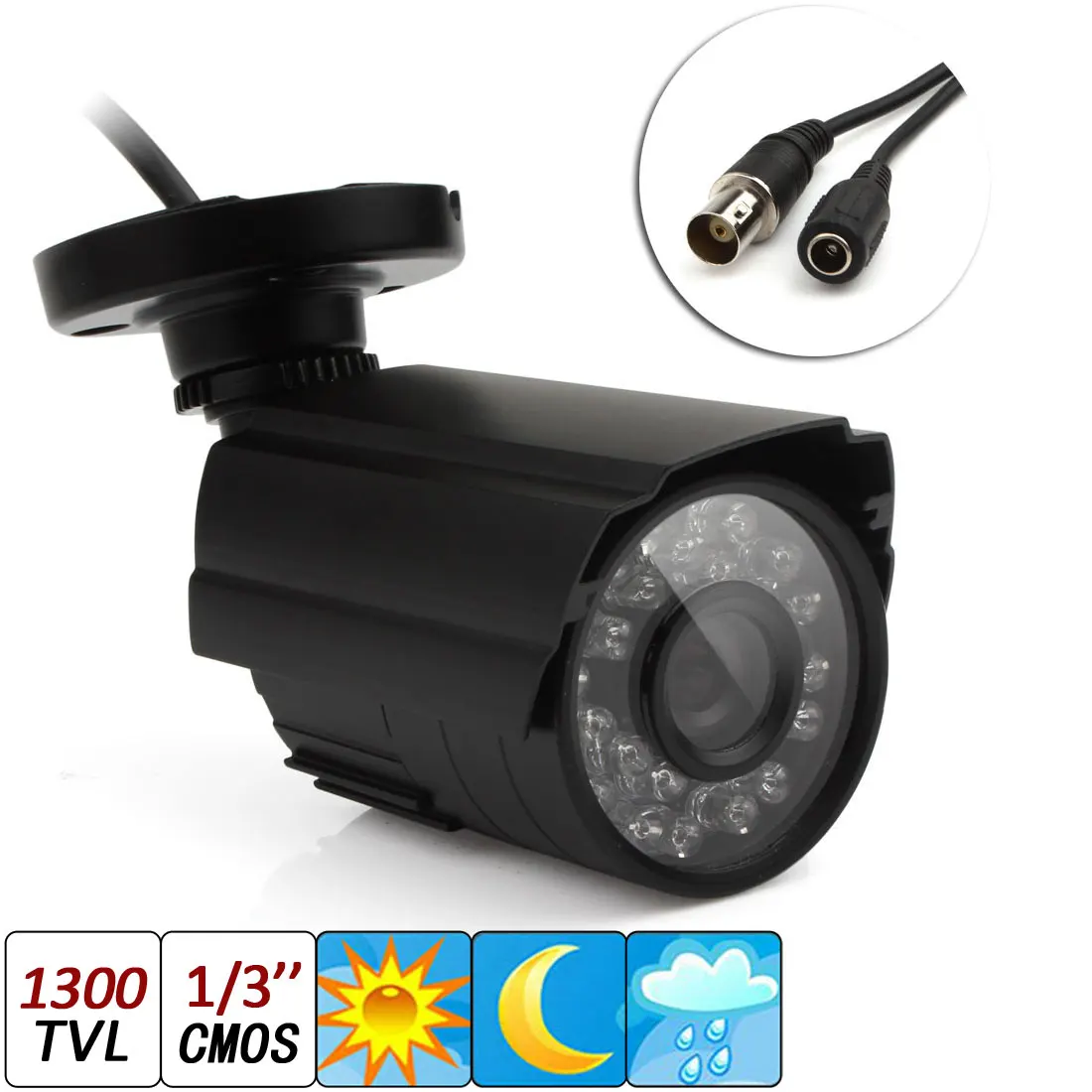 

1300TVL Waterproof Outdoor CCTV Security Camera IR Color Night Vision 3.6mm Lens With 24 IR leds