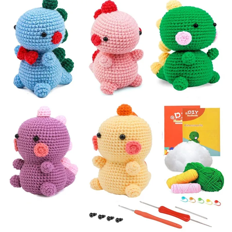

IMZAY Dinosaur Shape Non-Finished Knit Material Package for Beginners Knitting Crochet Hook Tools Set with Instructions