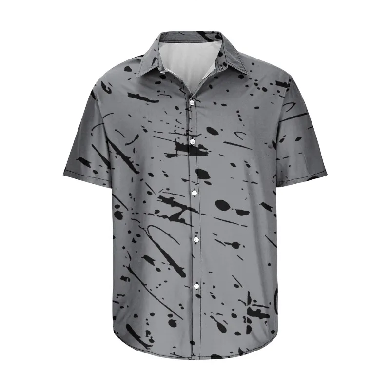 

Рубашки свободного кроя с откидным воротником Тонкий Топ с коротким рукавом летняя мужская одежда рубашка с принтом