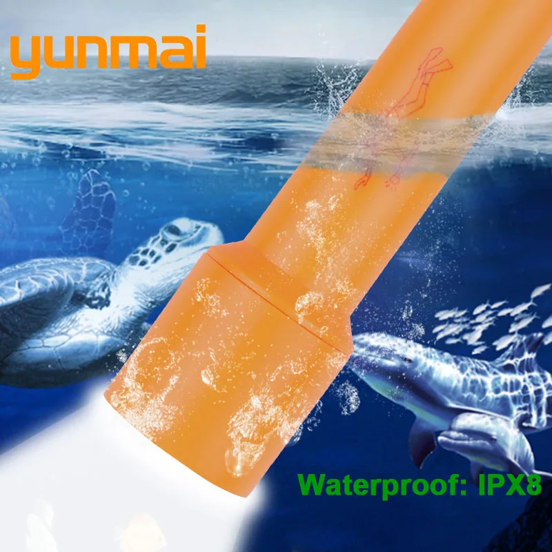 

Светодиодный фонарик YUNMAI T6 для дайвинга, супер яркий водонепроницаемый фонарь с питанием от аккумулятора 18650, противоударный подводный светильник