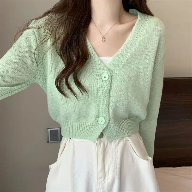 Crop Cardigan Women Slim Autumn Girlish All-match Ulzzang Tender V-neck Casual Outwear Aesthetic Classic Students Chic Clothing Crop Cardigan Women Slim Autumn Girlish All-match Ulzzang Tender V-neck Casual Outwear Aesthetic Classic Students Chic Clothing
