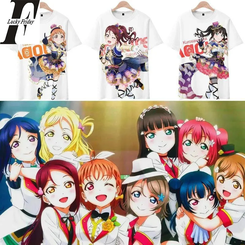 

Anime print lovelive sunshine aqours kawaii 3d t-shirts men women tops the neck short sleeve t-shirts t-shirt