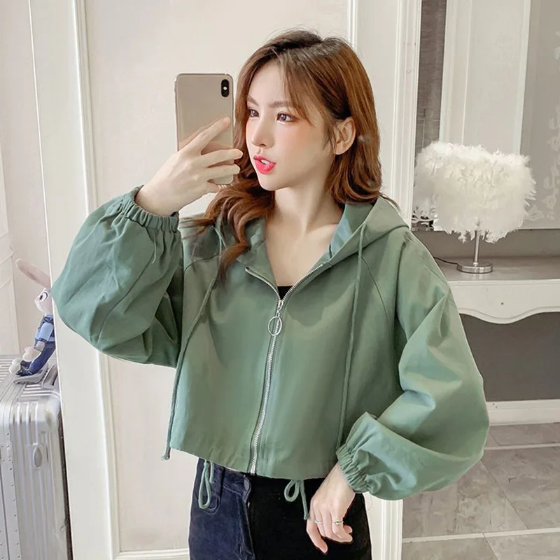 Spring Autumn Women's Cropped Zip Up Jacket Casual Hooded Long Sleeve Coats Woman Simple Loose Drawstring Cardigan Women Tops
Spring Autumn Women's Cropped Zip Up Jacket Casual Hooded Long Sleeve Coats Woman Simple Loose Drawstring Cardigan Women Tops