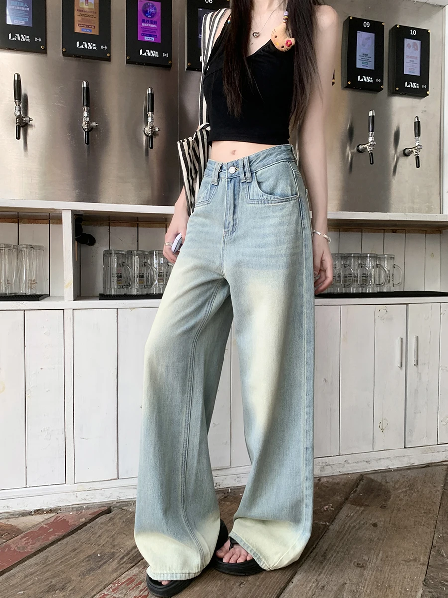 

Benuynffy American Vintage Do old Washed Baggy Jeans Women Y2k Streetwear High Waisted Loose Straight Wide Leg Denim Trousers