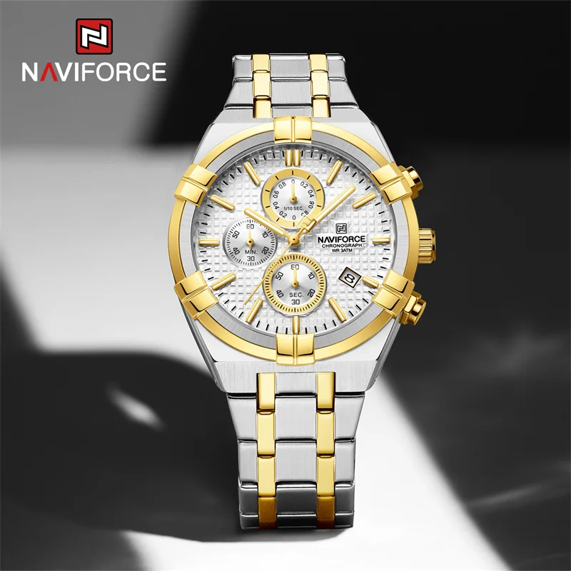

NAVIFORCE Brand Men's Luxury Quartz Wristwatch Stainless Steel Strap Waterproof Calendar Luminous Quartz Watch Relogio Masculino