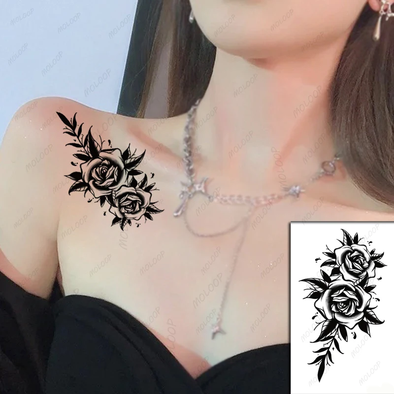 Rose Tattoo Sticker Black Plant Leaf Flower Waterproof Temporary Men Women Fake Tattoos Makeup Body Art
Rose Tattoo Sticker Black Plant Leaf Flower Waterproof Temporary Men Women Fake Tattoos Makeup Body Art