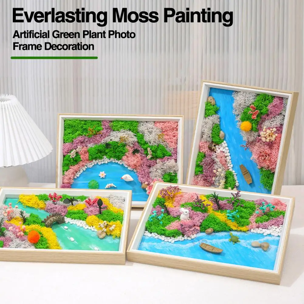 

1 Set Everlasting Moss Painting Unique Creative Ocean World Picture with Photo Frame for Home Decoration Moss Painting Kit