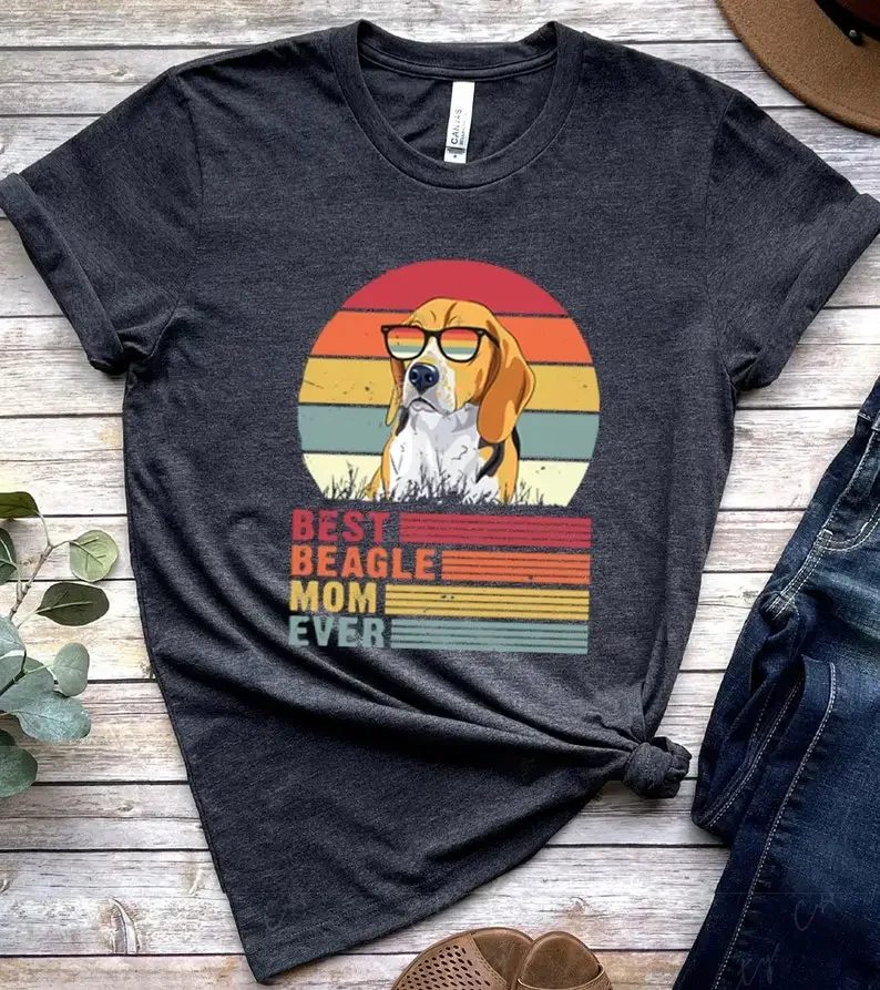 

Women Cotton Graphic T-shirt Best Beagle Mom Ever Shirt Vintage Retro Dog Lover Gift Female Short Sleeve High Quality O-neck Top