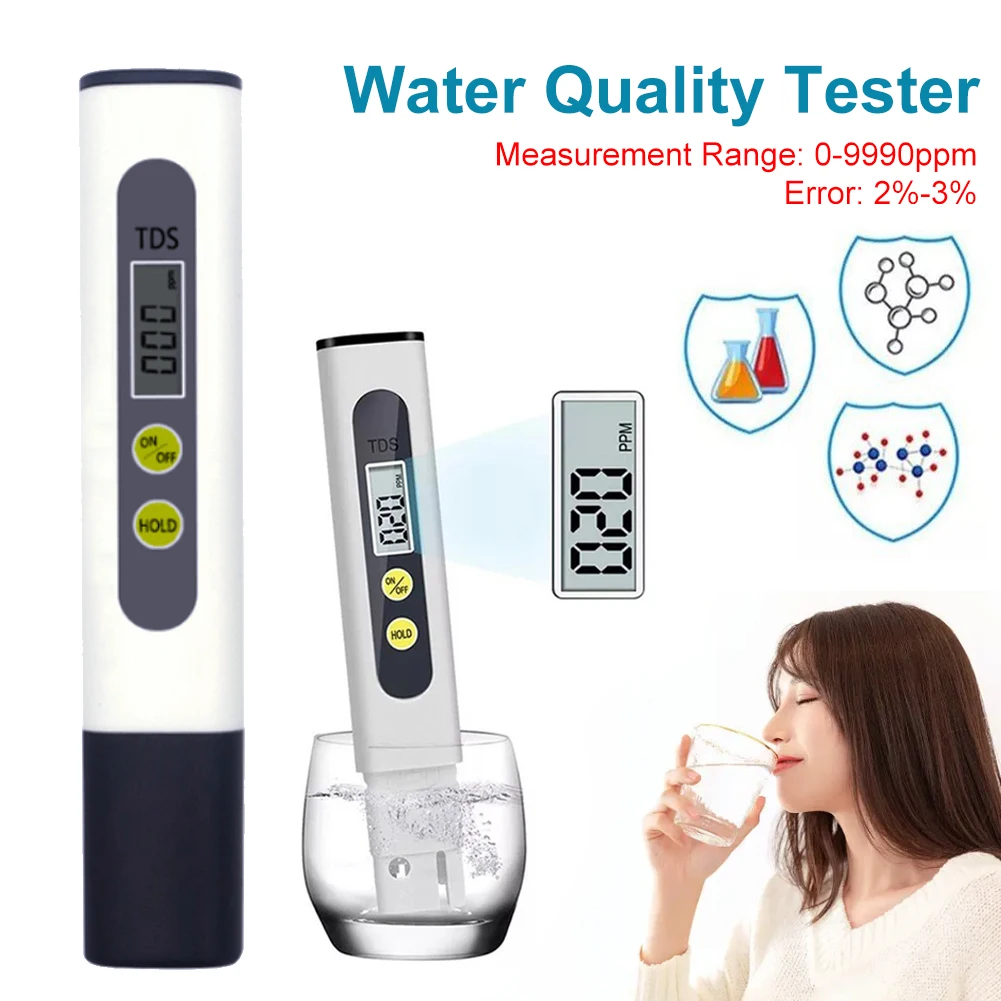 

Water Quality Tester Portable TDS Meter Accurate Titanium Alloy Probe 0-9990ppm Water Test Pen for Drinking Water Fish Tank