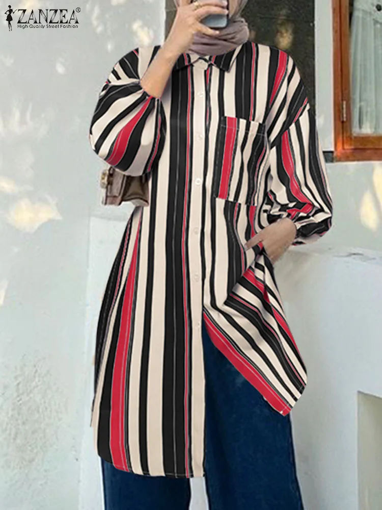 ZANZEA Fashion Long Sleeve Muslim Tops Vintage Stripe Printed Blouse Woman Lapel Neck Party Shirt Elegant Eid Mubarek Chemise
ZANZEA Fashion Long Sleeve Muslim Tops Vintage Stripe Printed Blouse Woman Lapel Neck Party Shirt Elegant Eid Mubarek Chemise