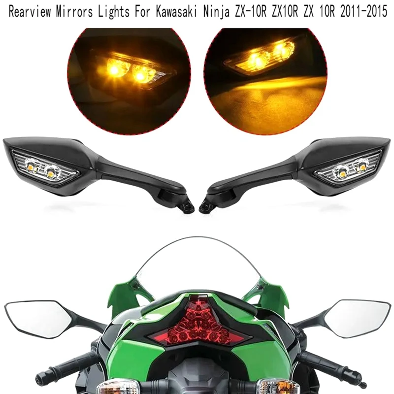 

Мотоциклетные зеркала заднего вида со светодиодными указателями поворота для Kawasaki Ninja ZX-10R ZX10R ZX 10R 2011-2015 Запчасти Аксессуары