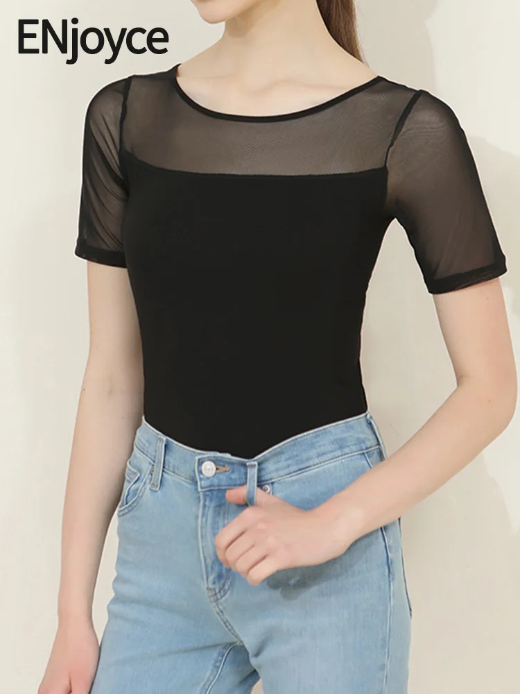 ENjoyce Summer Women Vintage One Line Neck Short Sleeve T-shirt Ladies Casual Slim Mesh Splice Pullovers Daily Tees Tops
ENjoyce Summer Women Vintage One Line Neck Short Sleeve T-shirt Ladies Casual Slim Mesh Splice Pullovers Daily Tees Tops