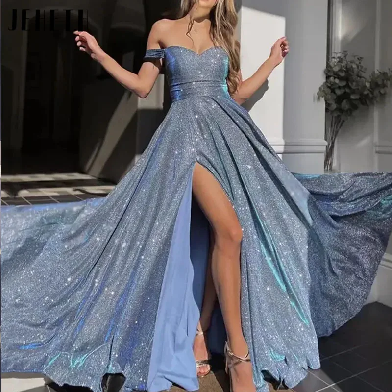 JEHETH Shiny Tulle Simple A-line Evening Dress Blue Elegant Sexy Off The Shoulder فساتين السهرة Sweetheart Side Slit Prom Gown
JEHETH Shiny Tulle Simple A-line Evening Dress Blue Elegant Sexy Off The Shoulder فساتين السهرة Sweetheart Side Slit Prom Gown