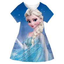 Disney Girls Princess Elsa Dresses Princess Childrens Clothing Cartoon Print Summer Fashion Baby Frozen Elsa Dress 2023 1-10Y