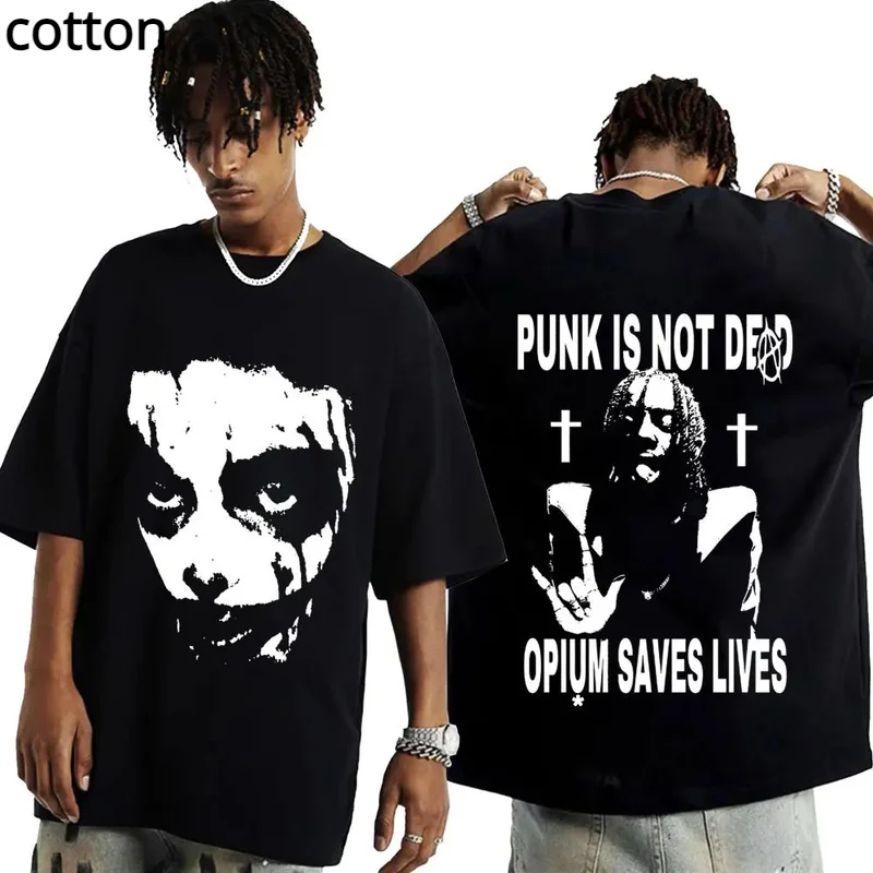 

Rapper Playboi Carti T Shirt Punk Is Not Ded Opium Saves Lives T-shirt Men's Hip Hop Cotton Short Sleeve T-shirts Oversized Man