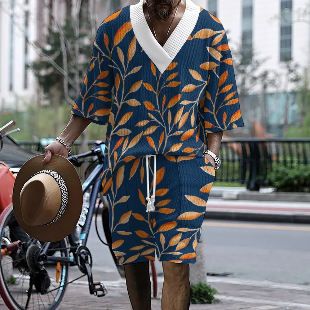 2024 Men's Trendy Printing Casual Set Men's Summer Loose Short sleeved Shorts V-neck Dynamic Set Two piece Set for Men
2024 Men's Trendy Printing Casual Set Men's Summer Loose Short sleeved Shorts V-neck Dynamic Set Two piece Set for Men
