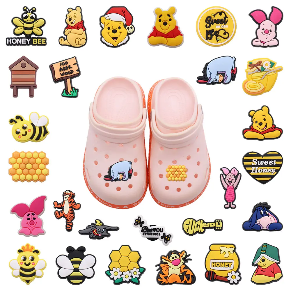 

Single Sale 1pcs PVC Shoe Charms Pooh Bear Piglet Tigger Eeyore Winnie Slipper Accessories Shoes Ornament For Croc Jibz Gift