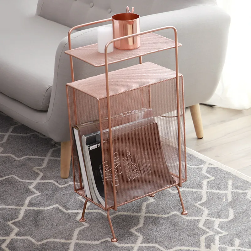 Фото High Quality Metal iron Storage Rack sofa side table Bedside Magazine Book Shelf Floor Stand Bookcase Pink Luxury Shelve  | Полки для ванной (1005003755194556)
