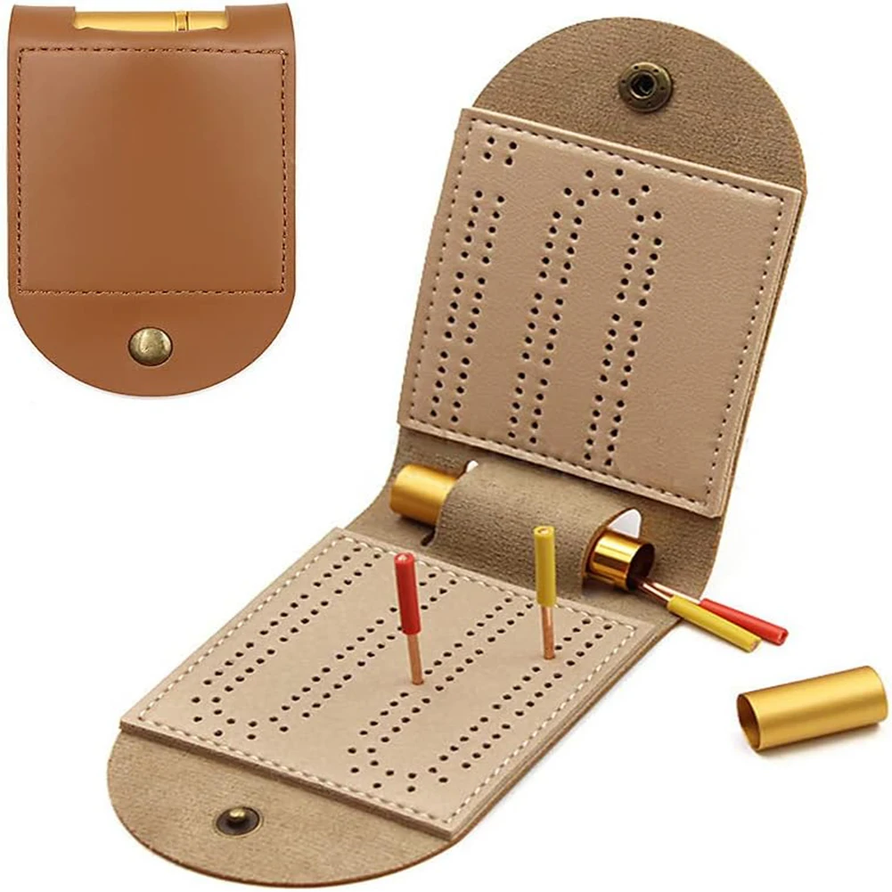

Durable Board Cribbage Board Dozen Games High-Quality Play Anywhere Premium Leather Sleek Design 4 Pegs Camping