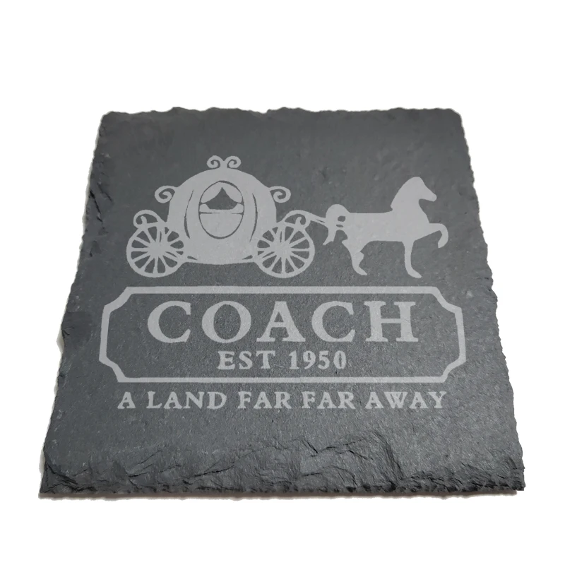 

COACH EST 1950 A LAND FAR FAR AWAY Natural Rock Coasters Black Slate for Mug Water Cup Beer Wine Goblet J226