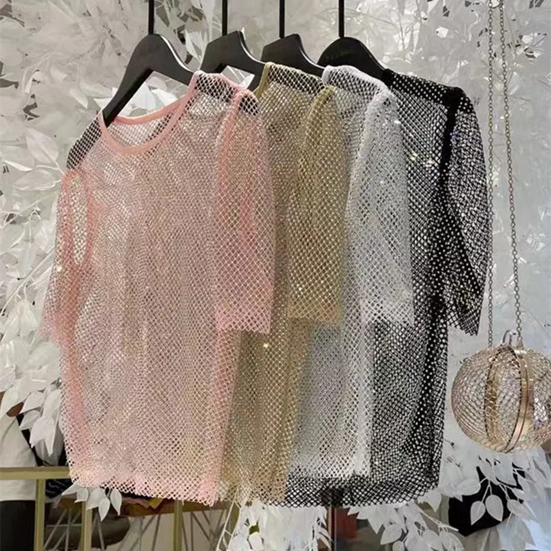 Ladies Temperament Rhinestone Round Neck Long Sleeve Bright Summer Starlight Hollow Shiny Bottoming Shirt Women's Top 2023
Ladies Temperament Rhinestone Round Neck Long Sleeve Bright Summer Starlight Hollow Shiny Bottoming Shirt Women's Top 2023