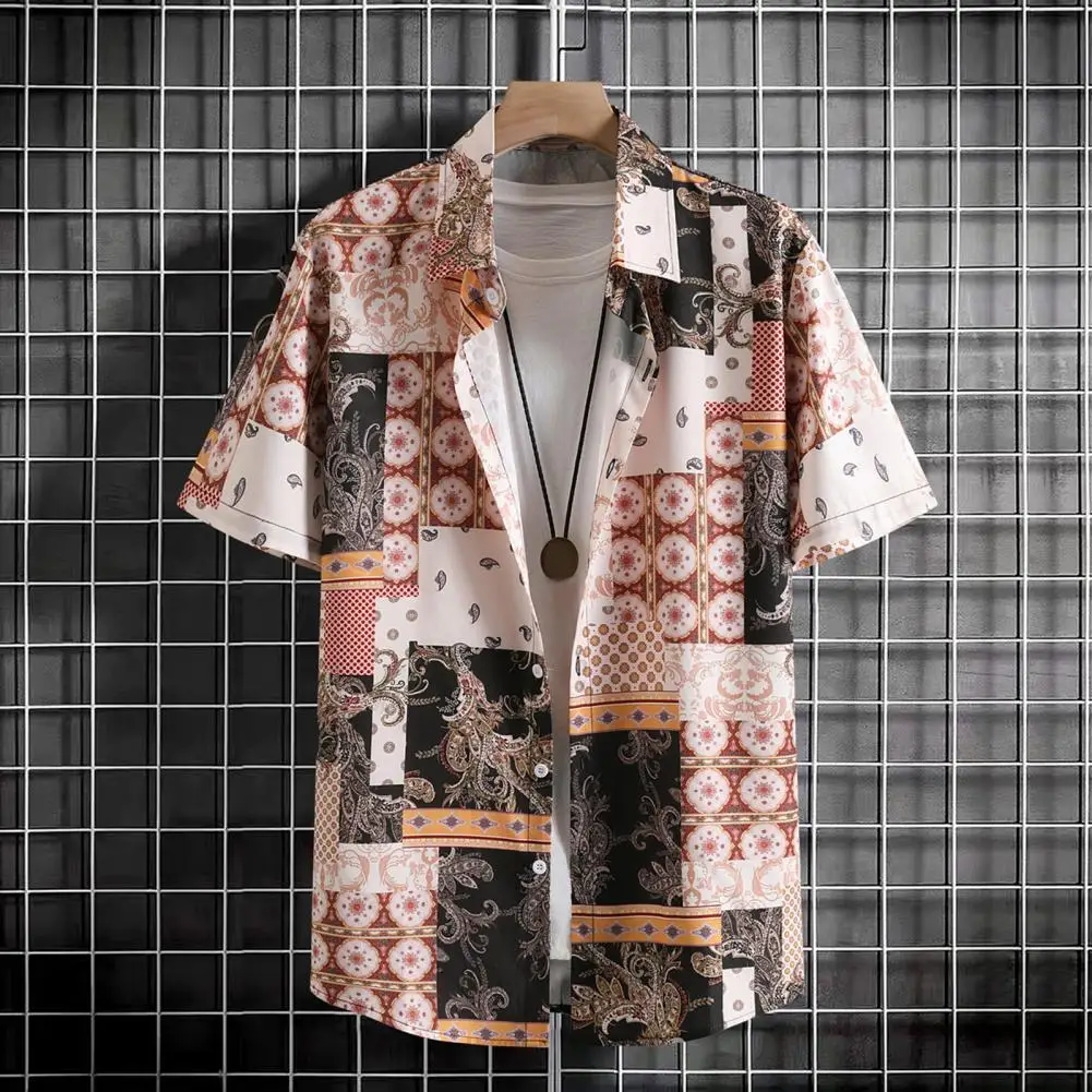 

Retro Cashew Print Shirt Stylish Men's Digital Cashew Print Shirt for Summer Vacation Beach Wear Loose Fit Short Sleeves