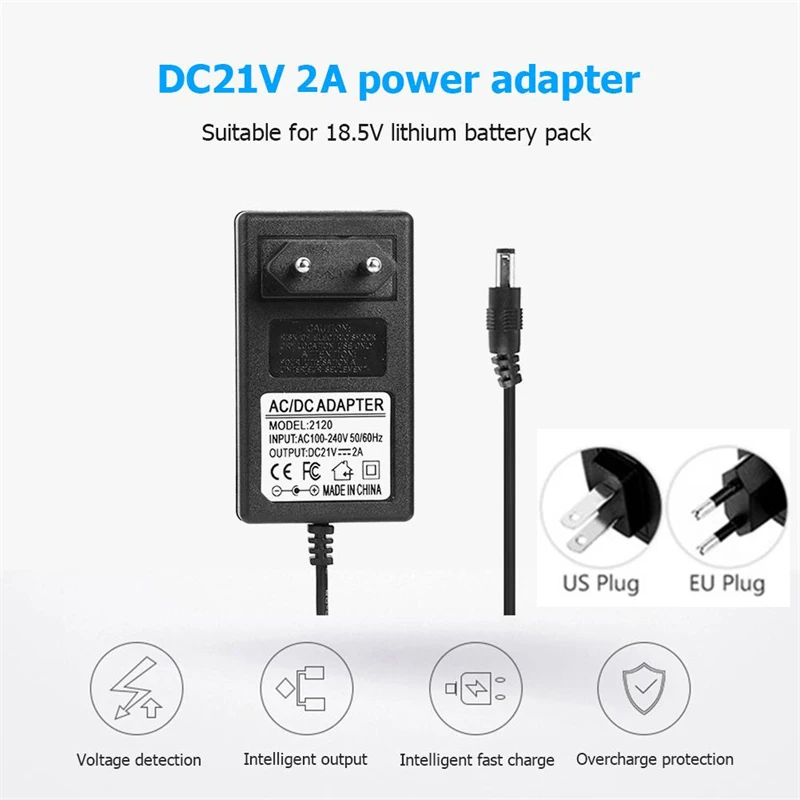 

21V DC Adapter 2A Universal Power Supply EU US Plug Adaptador AC 100V-240V Power Adapters Charger For Lithium Battery Charging