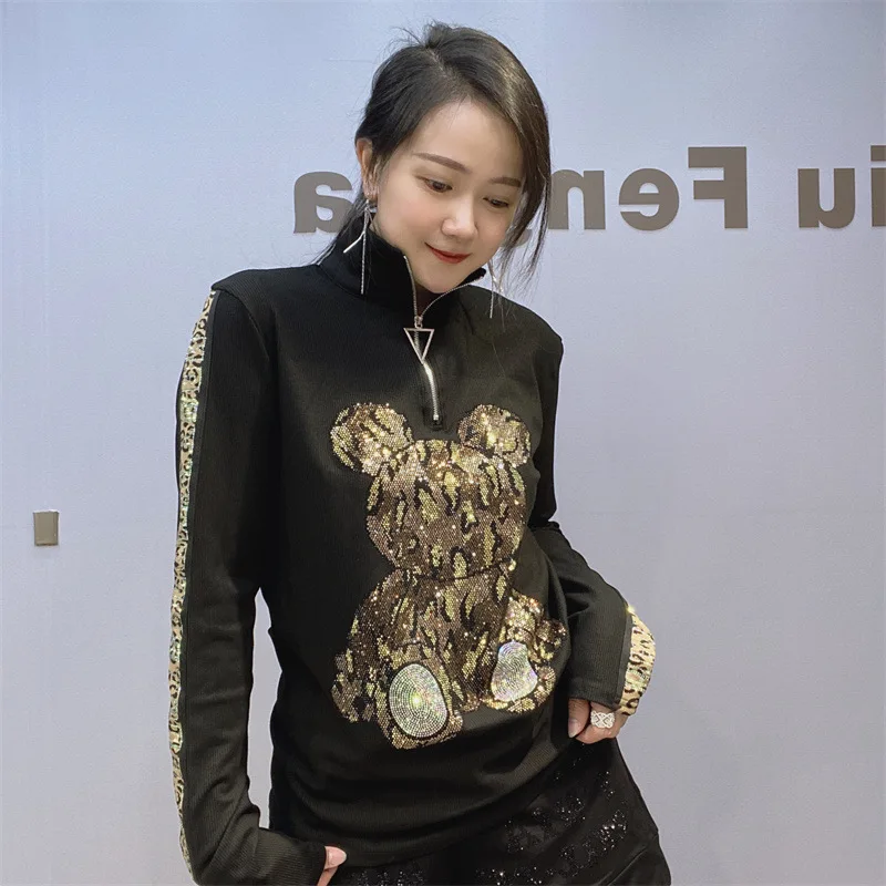 Женская длинная футболка на молнии, с принтом медведя
Женская длинная футболка на молнии, с принтом медведя