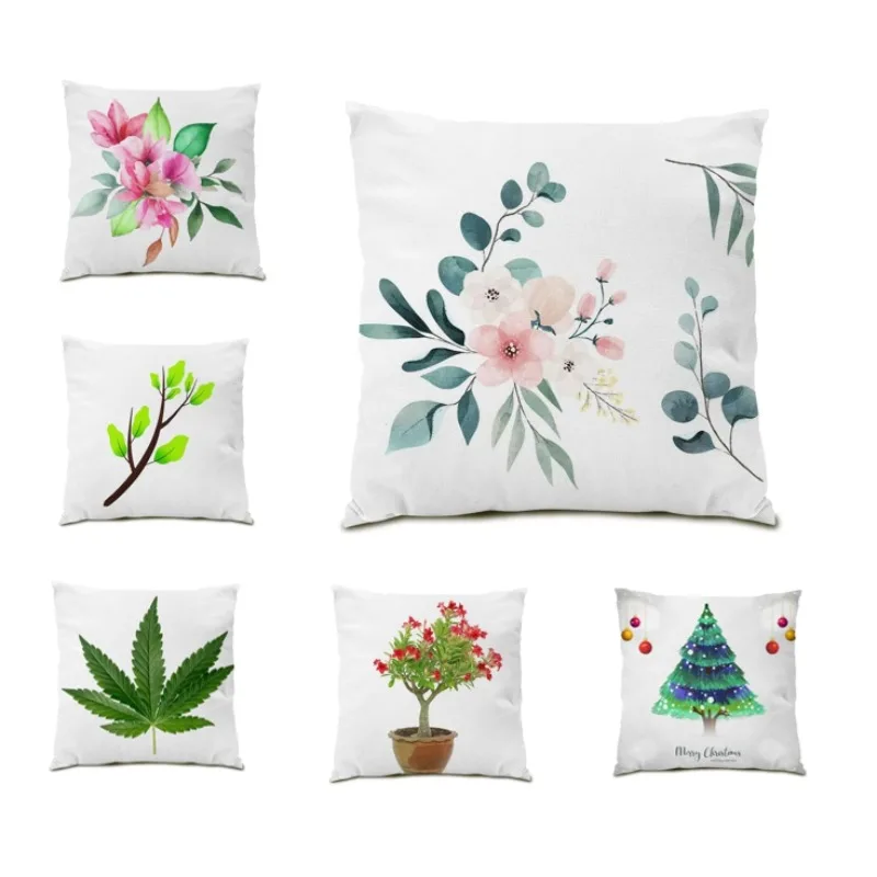 

Leaves Printed Pillowcase Flower Flocking Bed Cushion Cover Living Room Decor 45x45 E1283