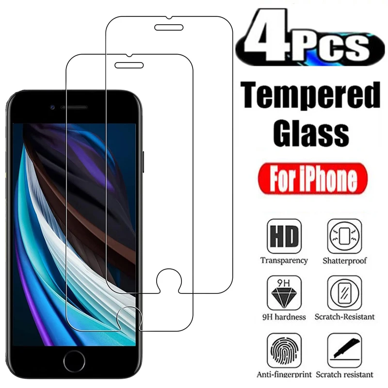 

4Pcs HD Tempered Glass For iPhone SE2020 SE2022 6 7 8 6s Plus 5 5S High Auminum Screen Protector Glass Film