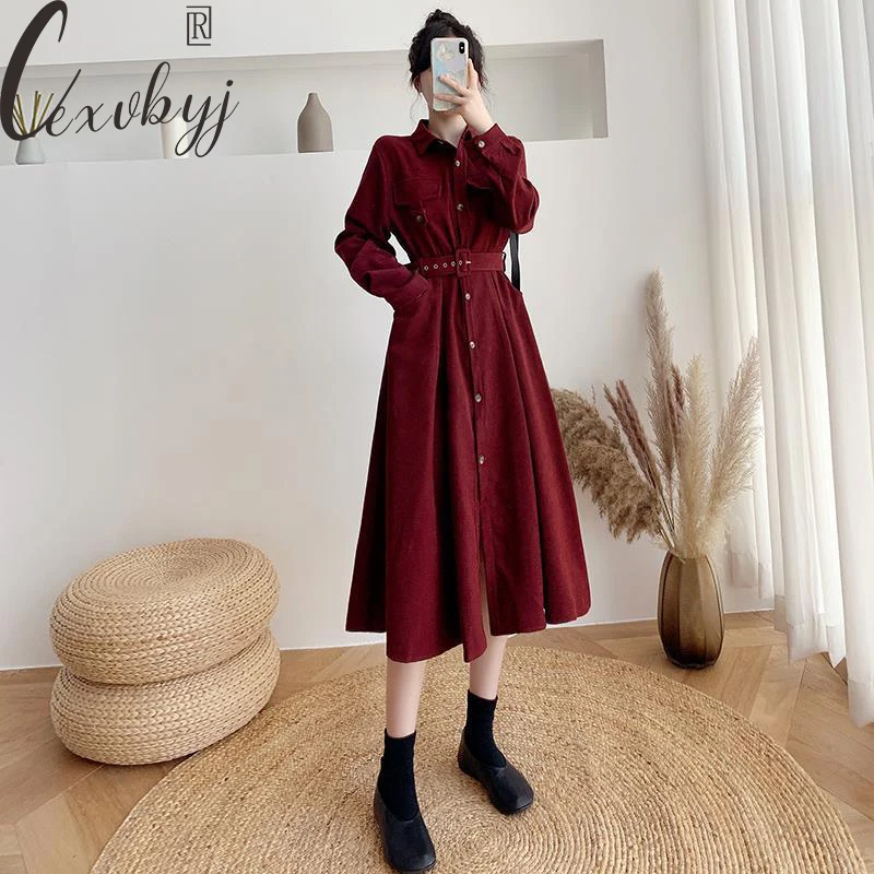 Women Corduroy Casual Dress 2023 Spring Autumn Long Sleeve Elegant Dress With Belt Plus Size Turn Down Collar Long Dress S-2XL
Women Corduroy Casual Dress 2023 Spring Autumn Long Sleeve Elegant Dress With Belt Plus Size Turn Down Collar Long Dress S-2XL