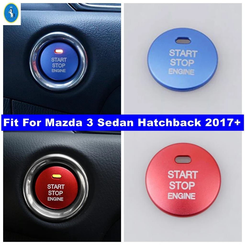 

Car Engine Start Stop Push Button Key Hole Switch Cover Trim For Mazda 3 Sedan Hatchback 2017 2018 Red / Blue Interior Accessory