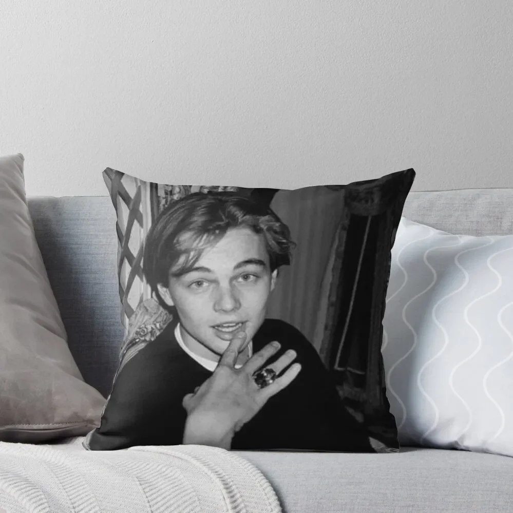 

Young Leonardo DiCaprio in Black and White Throw Pillow Pillow Case Christmas Christmas Pillow Cushion Cover Luxury