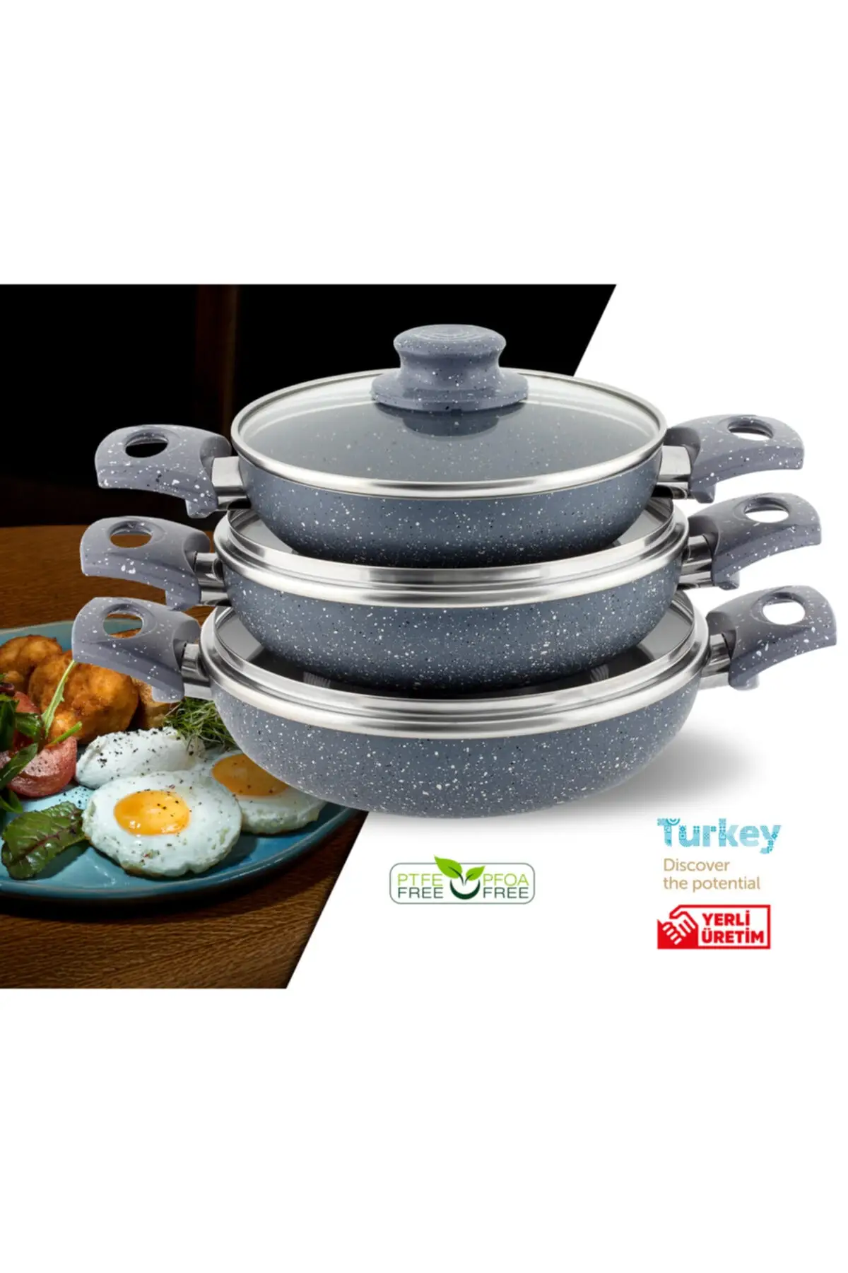 

Granitta 18-20-22cm Grey Granite 3-Lü Omelet/Sahan Pan Set 6 Pieces Pan & Pan Cooking Tableware & Kitchen Home