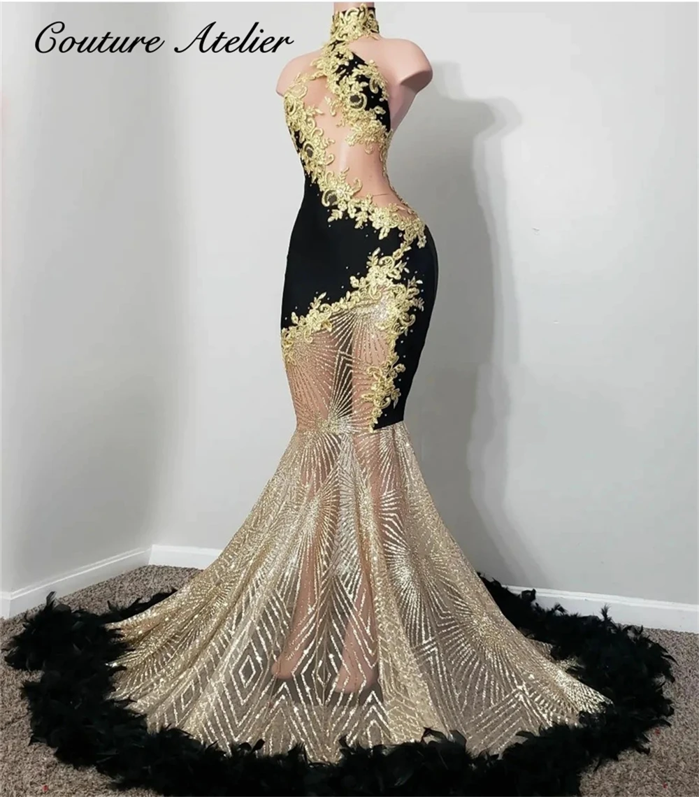 Black Feathers Gold Long Prom Dresses African Slay Queen Dress For Black Girls Sparkly Crystal Sheer Mesh Birthday Party Gown
Black Feathers Gold Long Prom Dresses African Slay Queen Dress For Black Girls Sparkly Crystal Sheer Mesh Birthday Party Gown