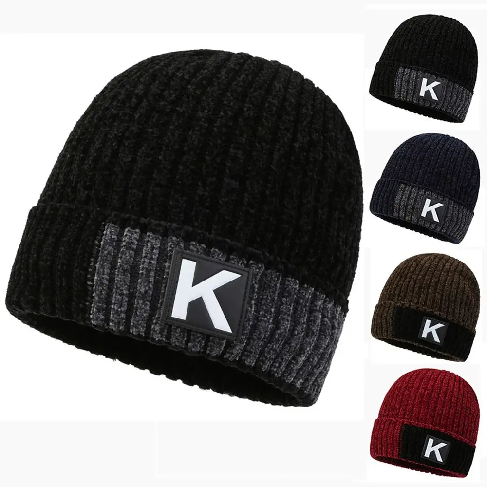 

Thickened Knitted Hats Fashion Add Fur Lining Solid Color Beanie Cap Keep Warm Sports Hats Men And Women