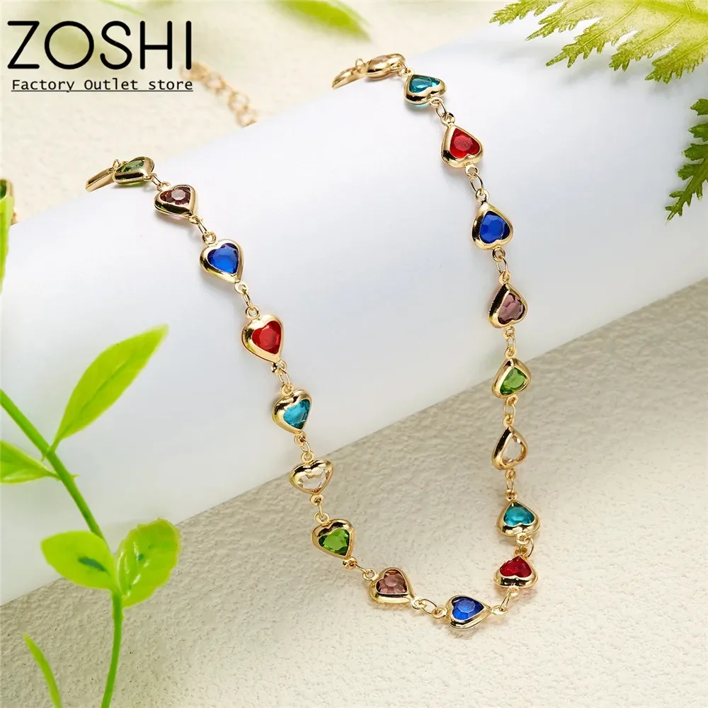 

Vintage Rainbow Crystal Heart Choker Necklace for Women Gold Color Charkra Chain Boho Jewelry Statement Summer Beach Gift Collar