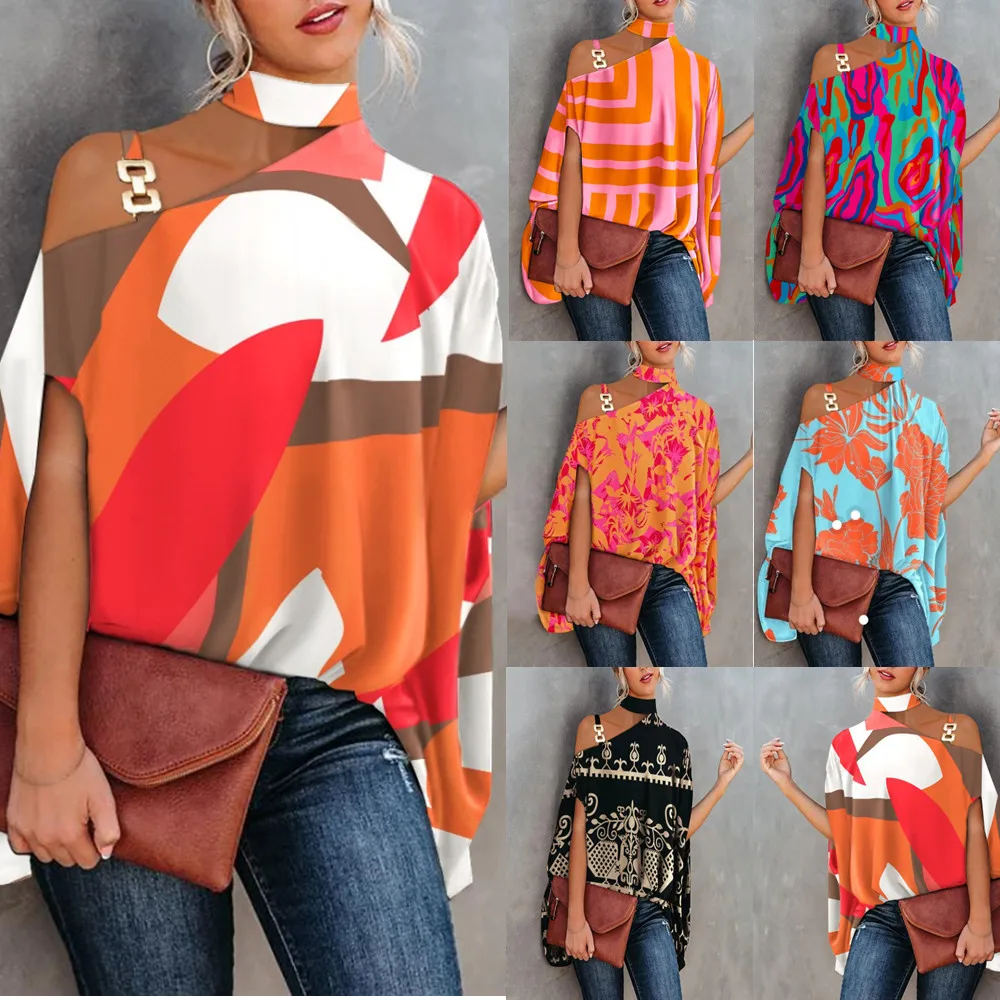 Women's Shirt Fashion Summer Neck Hanging Bat Sleeve Printed Shirt Casual Off Shoulder Women's Shirt Elegant Office
Women's Shirt Fashion Summer Neck Hanging Bat Sleeve Printed Shirt Casual Off Shoulder Women's Shirt Elegant Office