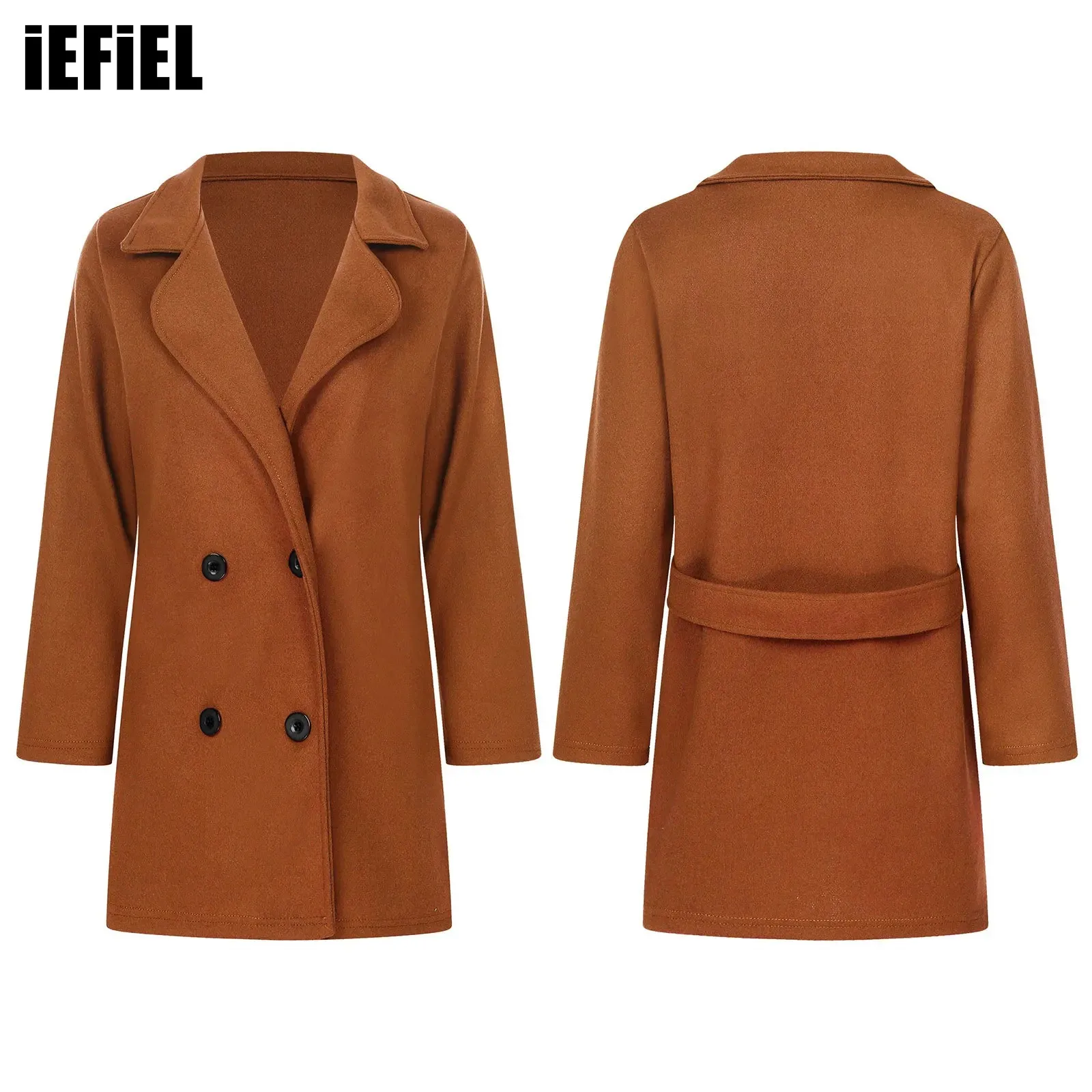 

Womens Fleece Jackets Notch Lapel Long Sleeve Solid Color Double-Breasted Overcoat Outerwear Casual Trench Coat